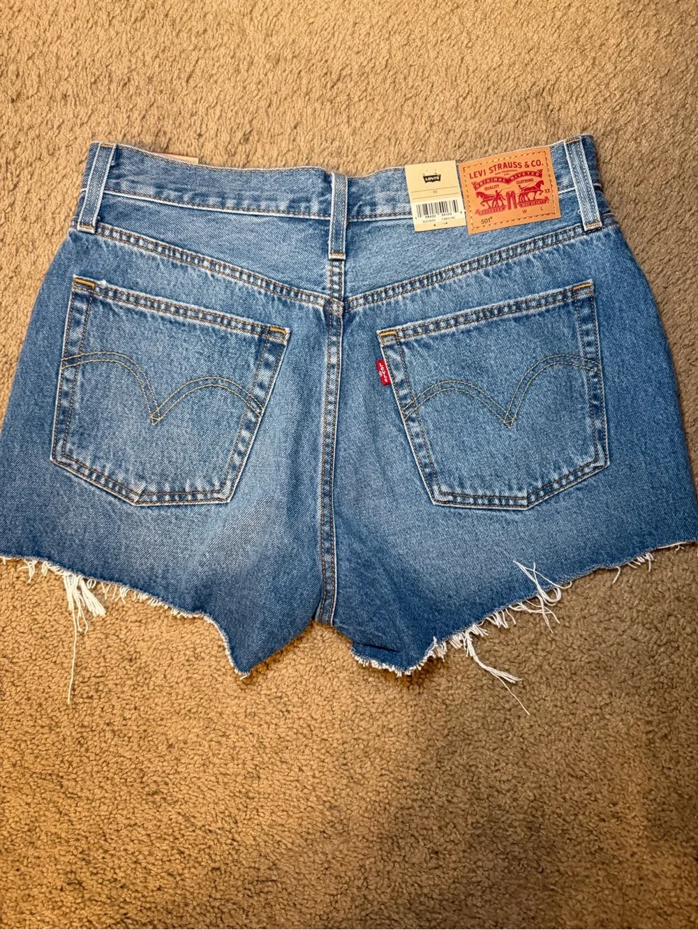 Levi's Blue Distressed High-Rise Jean Shorts - Picture 2 of 3